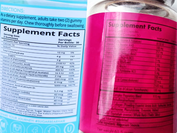 supplement facts sugar bear hair vs hairfinity
